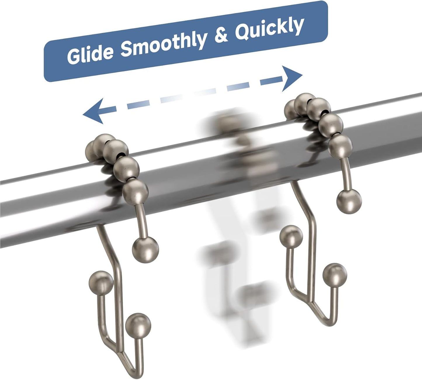 Titanker Shower Curtain Hooks Rings, Rust-Resistant Metal Double Glide Shower Hooks for Bathroom Shower Rods Curtains, Set of 12 Hooks - Matte Nickel