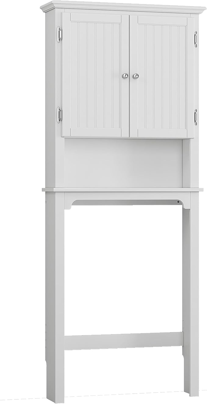 UTEX Over The Toilet Storage Cabinet, Over Toilet Bathroom Organizer with Adjustable Shelves and Double Doors, White