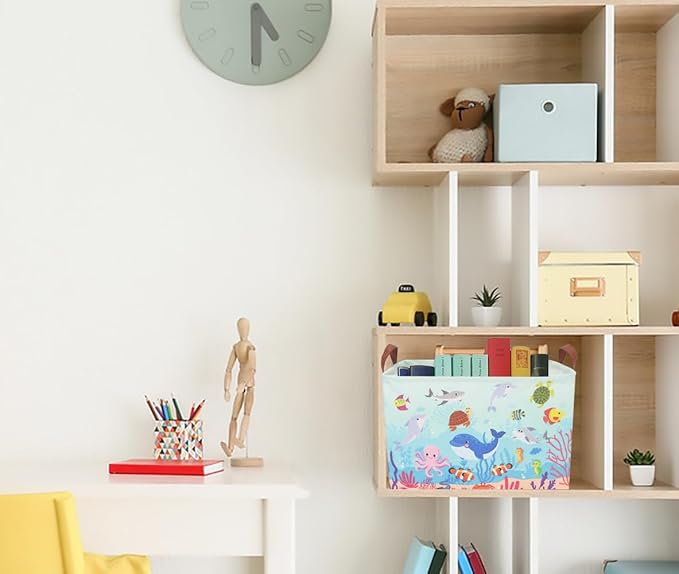 CLOCOR Rectangular Storage Basket Empty,Gift Basket,Waterproof Storage Bin with Handles,Room Decor(Under The Sea)