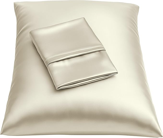 Satin Pillowcase with Zipper, for Hair and Skin Care, Feels Soft and Cool Like a Silk Pillowcase, Satin Pillow Cases 2 Pack, Slik Pillow Cover, Ivory - King Size, Set of 2