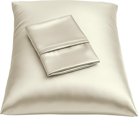 Satin Pillowcase with Zipper, for Hair and Skin Care, Feels Soft and Cool Like a Silk Pillowcase, Satin Pillow Cases 2 Pack, Slik Pillow Cover, Ivory - King Size, Set of 2