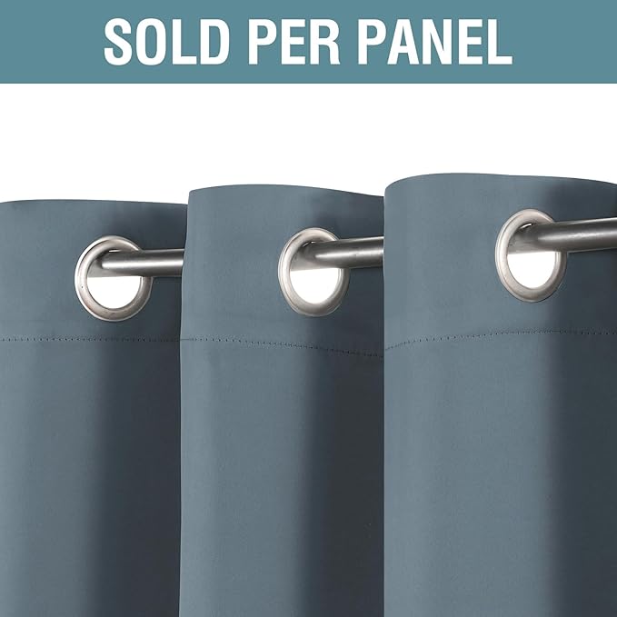 H.VERSAILTEX Blackout Curtains for Bedroom 84 Inches Thermal Insulated Room Darkening Curtains for Living Room, Energy Saving Curtains for Patio Door - Grommet Top (Stone Blue, 1 Panel), 52'W x 84'L