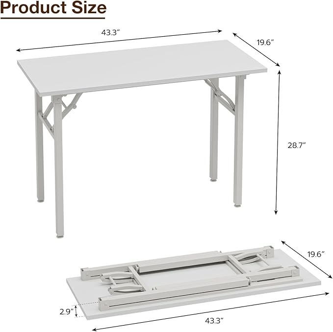 TEMI Small Computer Desk Folding Table - 43.3" Foldable Office Desk, No Assembly, Perfect for Small Spaces in Bedroom, Dorm, or Apartment, Portable Mini Desk or Study Table with Compact Design, White