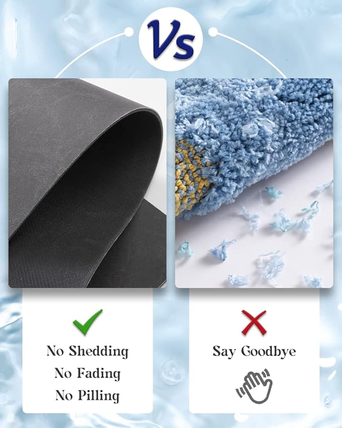 MontVoo -Bath Mat-Rubber Backing Non Slip Quick Dry Absorbent Thin Bathroom Rugs Fit Under Door-Faux Suede Surface Bathroom Floor Mats-Shower Rug for in Front of Bathtub Shower Dark Grey Rug Set
