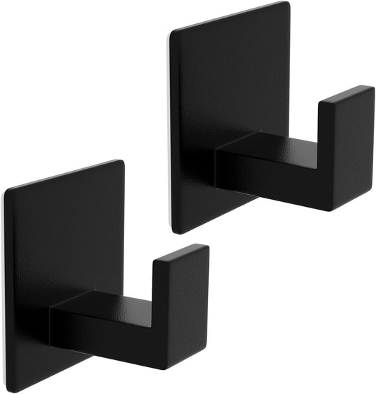 Adhesive Shower Hooks, Towel Hooks for Hanging Robe, Coat, Hat, Loofah, Heavy Duty Wall Hooks Stick on Bathroom, Kitchen and Office (2 Pack, Black)