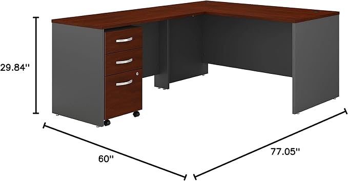 Bush Business Furniture Series C 60W L Shaped Desk with 3 Drawer Mobile File Cabinet in Hansen Cherry