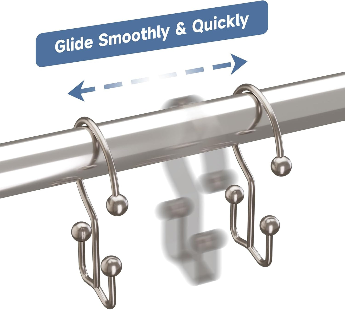 Titanker Shower Curtain Hooks Nickel, Minimalist Simple Double Glide Shower Curtain Rings, Rust Proof Metal Shower Hooks Rings for Bathroom Shower Rods Curtains, Set of 12 Hooks