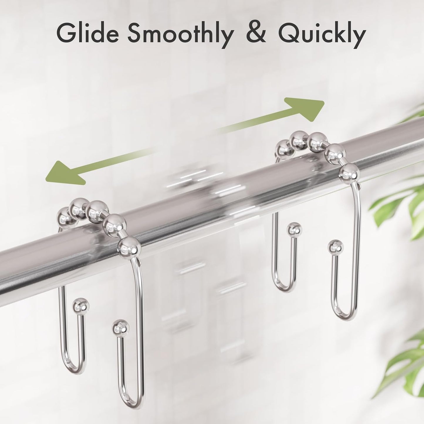 AmazerBath Shower Curtain Hooks Chrome Metal Shower Curtain Rings Rust Proof, Double Sided Shower Curtain Hooks for Shower Curtain Liner Smooth Shower Hooks Rings for Bathroom, Shower Rod Hook 12Pcs