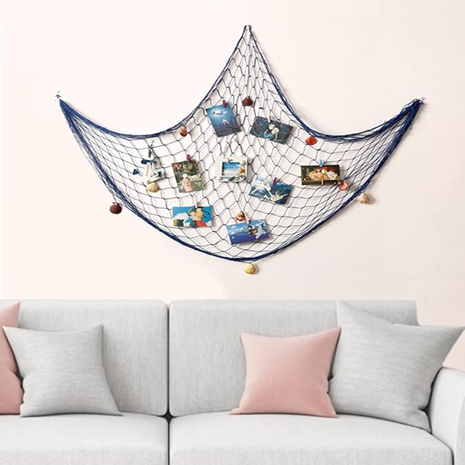 Natural Fishing Net Decor with Shells 79 Inch Beach Theme Decor for Party Home Bedroom Wall Hanging Fish Net Decorations (Sea Blue)