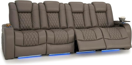 Seatcraft Diamante Zero-Gravity CoolZero Italian Leather Home Theater Seating, Power Headrest, Power Recline, Row of 4 Sofa, Gray