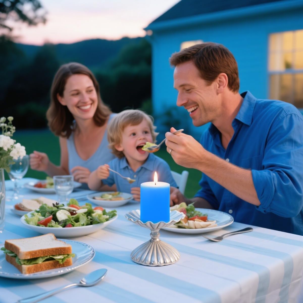 Set of 3 Different Size Light Blue Pillar Candles, Unscented Dripless 2.75x3, 2.75x4, 2.75x6 Inch Long Lasting Cylinder Wax Candles for Home Power Outage Dinner Table Decoration