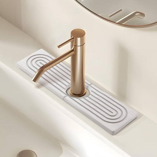 Kitchen Sink Faucet Mat, Super Absorbent Diatomaceous Earth Kitchen Sink Mat Prevents Water Pooling in Sinks, Sink Splash Guard for Kitchen Bathroom Keeps Countertops Dry (White)