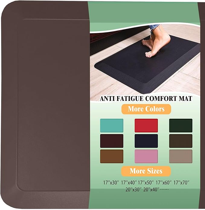 1" Extra Thick Anti Fatigue Floor Mat 60" L x 17" W,Kitchen Mat, Standing Desk Mat,140D Advanced PU Foam Ergonomic Comfort at Home, Office, Garage, Sink (Chocolate)