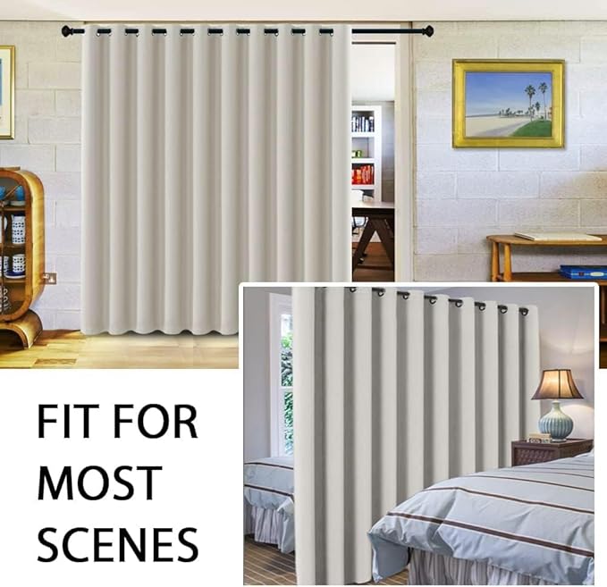 H.VERSAILTEX Blackout Curtains for Sliding Glass Door Room Divider Curtains Noise Reduce Curtain Panel Portable Window Screen Sliding Partition, W180 x L96 inches/8' Tall by 15' Wide, Ivory/Cream