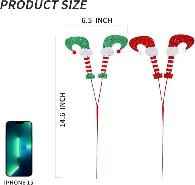 8Pcs Christmas Elf Feet Picks - Red White/Red Green Tree Decoration Ornaments for Home Office Party