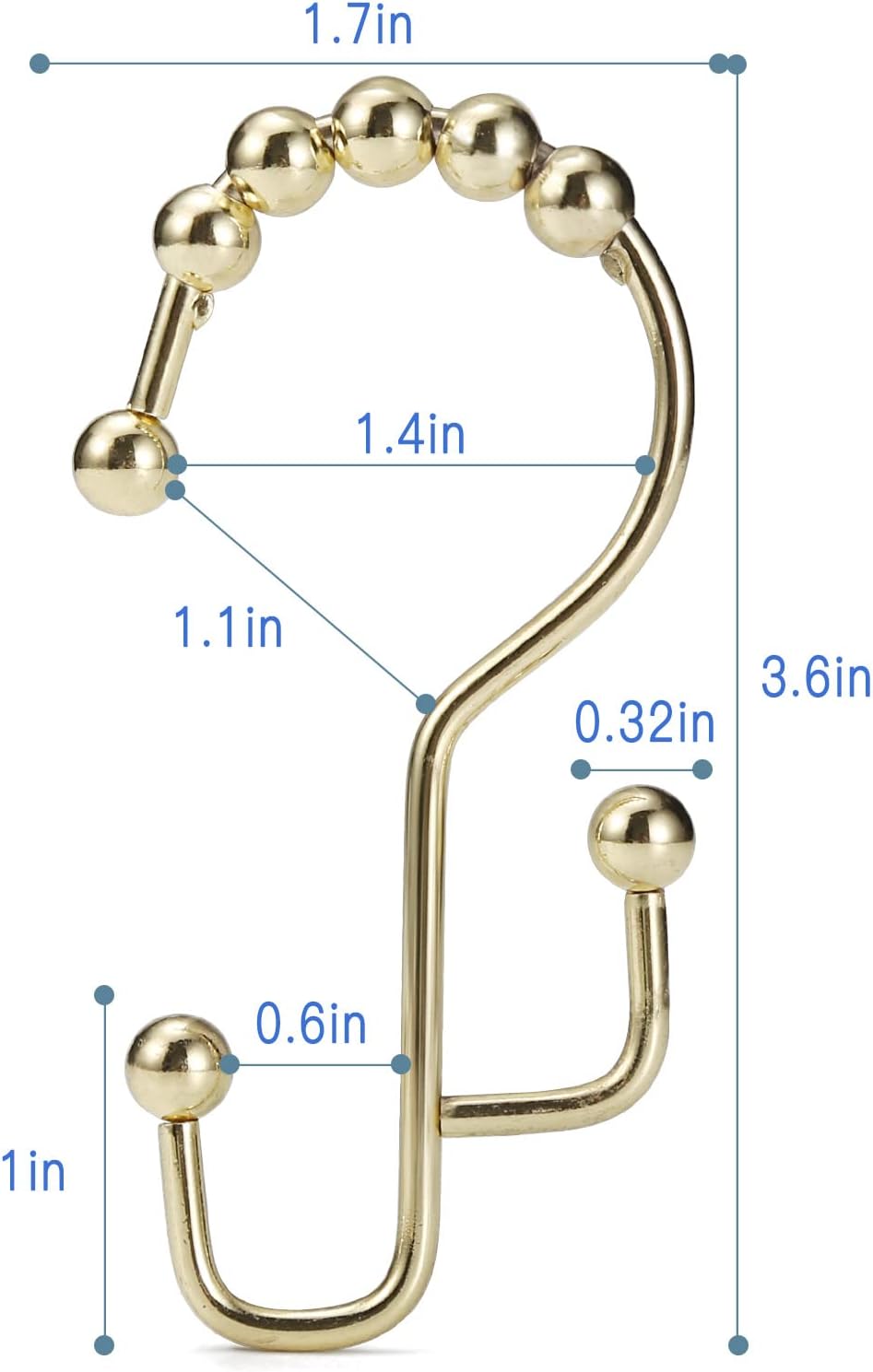 Shower Curtain Rings, SUTINE Shower Curtain Hooks, Stainless Steel Gold Shower Curtain Hooks Rust Proof, Easy Sliding Double Shower Hooks for Shower Curtains, Curtain & Liners, 12pcs-Gold