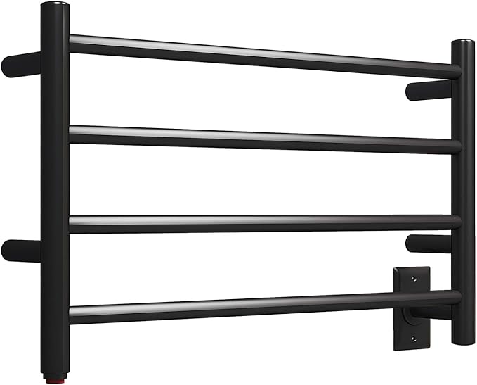 HEATGENE Towel Warmer 4 Bar Towel Dryer Wall-Mounted Plug-in Bath Towel Heater - Matte Black