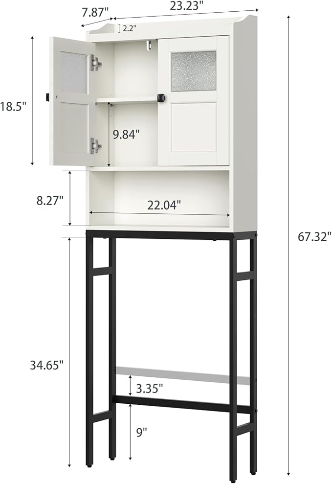 Over The Toilet Storage Cabinet, Above Toilet Bathroom Storage Cabinet with Double Doors and Soft Hinges Over Toilet Storage Shelf Over Toilet Bathroom Organizer (Cream White)