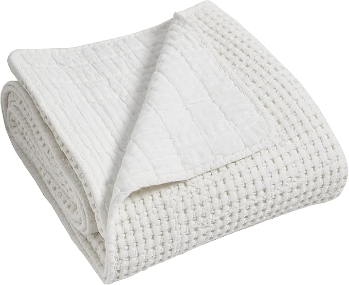 Levtex Home Mills Waffle Queen Bedspread Set (104x106in) with 2 Pillow Shams (26x20in) - Bright White - 100% Cotton Queen Size Bedspread Set - Lightweight, Soft, Pre-Washed
