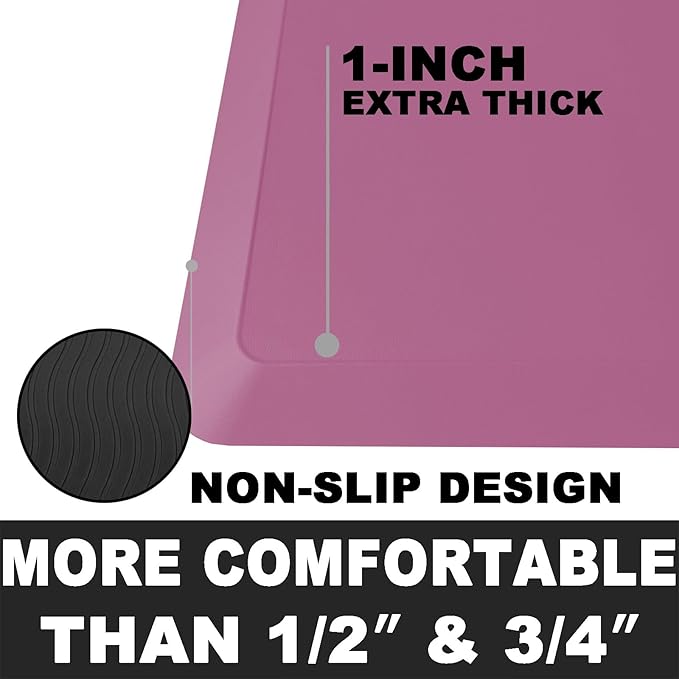 1" Extra Thick Anti Fatigue Floor Mat 70" L x 17" W,Kitchen Mat, Standing Desk Mat,140D Advanced PU Foam Ergonomic Comfort at Home, Office, Garage, Sink (Rose Pink)