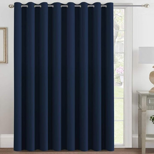 H.VERSAILTEX Blackout Patio Curtains 100 x 108 Inches for Sliding Door Extral Wide Blackout Curtain Panels Thermal Insulated Room Divider - Grommet Top, 9' Tall by 8.5' Wide - Navy Blue