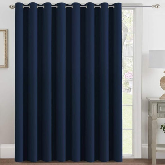 H.VERSAILTEX Blackout Patio Curtains 100 x 84 Inches for Sliding Door Extral Wide Blackout Curtain Panels Thermal Insulated Room Divider - Grommet Top, 7' Tall by 8.5' Wide - Navy Blue