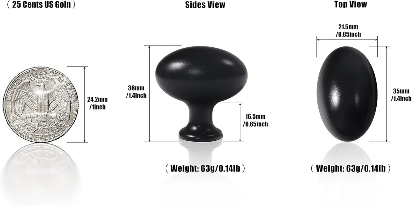 Goo-Ki 1.2Inch(36MM) Oval Matt Black Cabinet Knobs, Zinc Alloy for Drawer Knobs for Dresser Cupboard Wardrobe,6 Packed