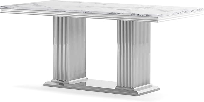 HomVent 70.08 Inch Modern Rectangular Faux Marble Dining Table with Stainless Steel Legs (Silver)