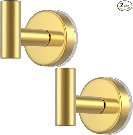 Suction Cup Hooks for Shower, Stainless Steel Shower Hooks for Hanging Towels, Robes, Bath Balls, Towel Hooks for Bathroom Wall, Glass Door, Kitchen, Mirror, Tile (2 Pack，Gold)
