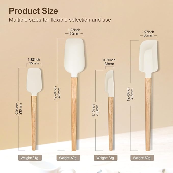 4 Piece Silicone Spatula Set - Food Grade Rubber Spatulas, Nonstick Spoonula & Jar Scraper for Cooking, Baking, Mixing, Frosting - Heat Resistant Up to 600°F, Dishwasher Safe