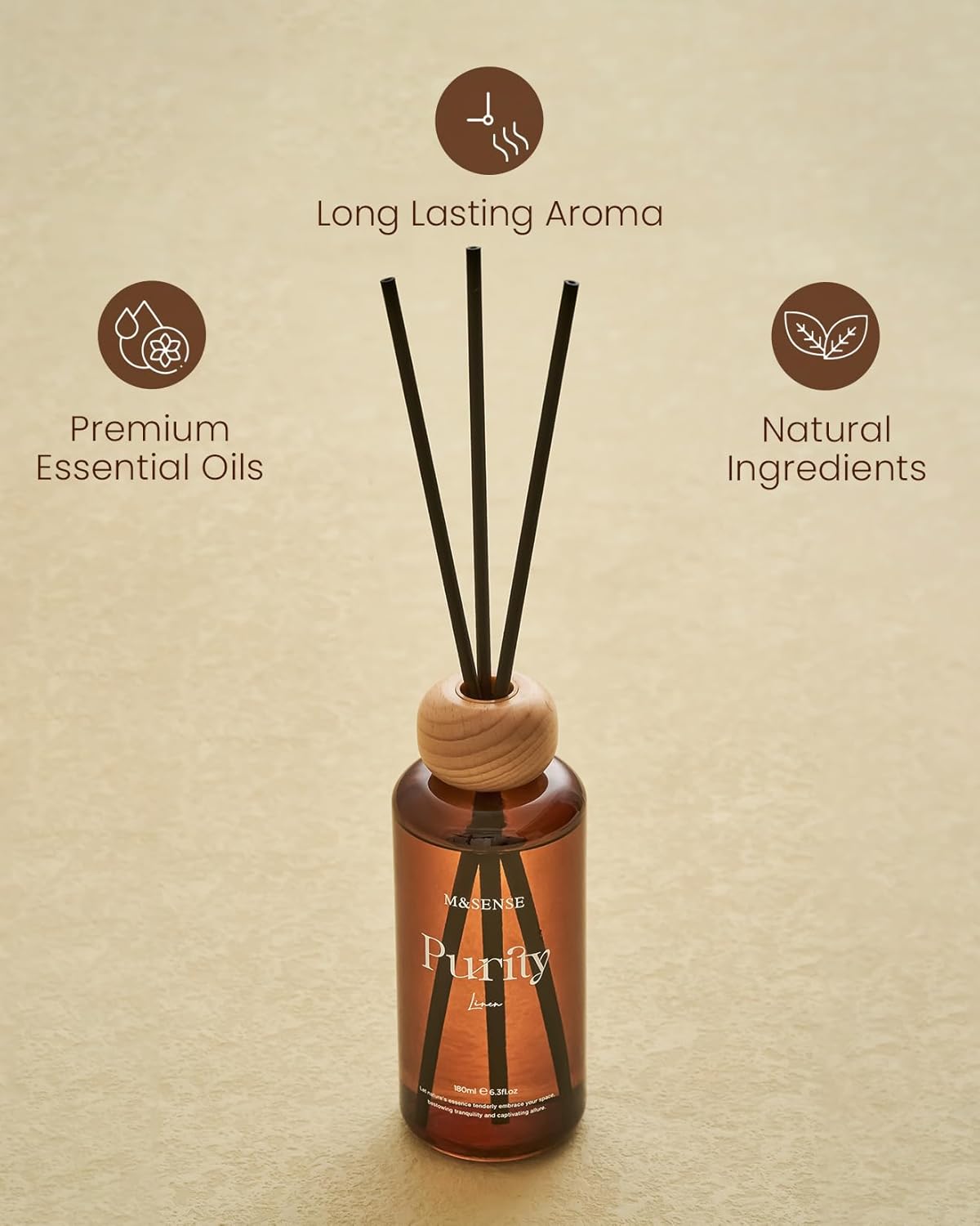 M&SENSE Linen Scent Reed Diffuser | 6.3 fl oz Natural Essential Oil Diffuser with Sticks, Non-Toxic Housewarming Aromatherapy Diffuser Gift for Bathroom & Shelf Decor