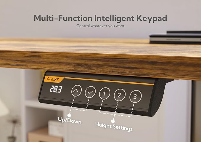 Claiks Electric Standing Desk, Adjustable Height Stand up Desk, 40x24 Inches Sit Stand Home Office Desk with Splice Board, Black Frame/Rustic Brown Top