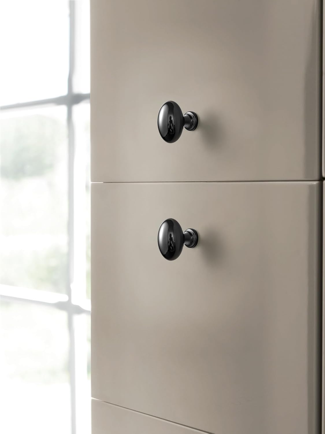 Goo-Ki 1.2 Inch(36MM) Oval Bright Black Drawer Knobs, Modern Zinc Alloy for Cabinet Knobs for Dresser,6 Packed