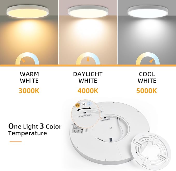 Hlite 6pack 12 inch Flush Mount LED Ceiling Light Fixture,24W 2400LM Super Slim Light Fixtures Ceiling Mount 3000K/4000K/5000K 3CCT Selectable,Light Fixtures for Kitchen,Bedroom (White)