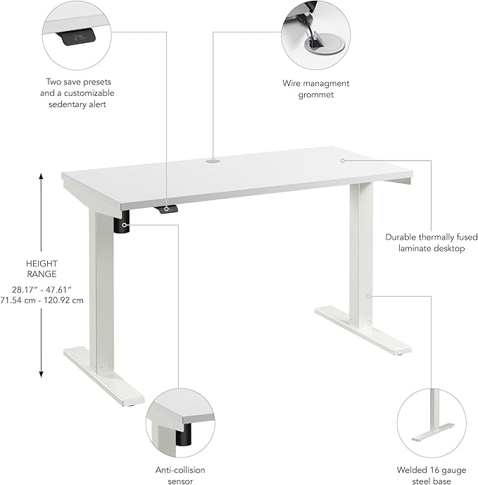 Bush Business Furniture 48-inch Electric Height Adjustable Standing Desk, Ergonomic Sit-Stand Computer Table for Home and Professional Office, Move 40 Series, White with White Base