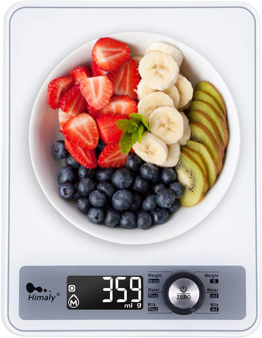 Digital Food Scale, Kitchen Scale for Cooking, Baking, and Weight Loss, 1g/0.03oz Precise Graduation, Tempered Glass （White）