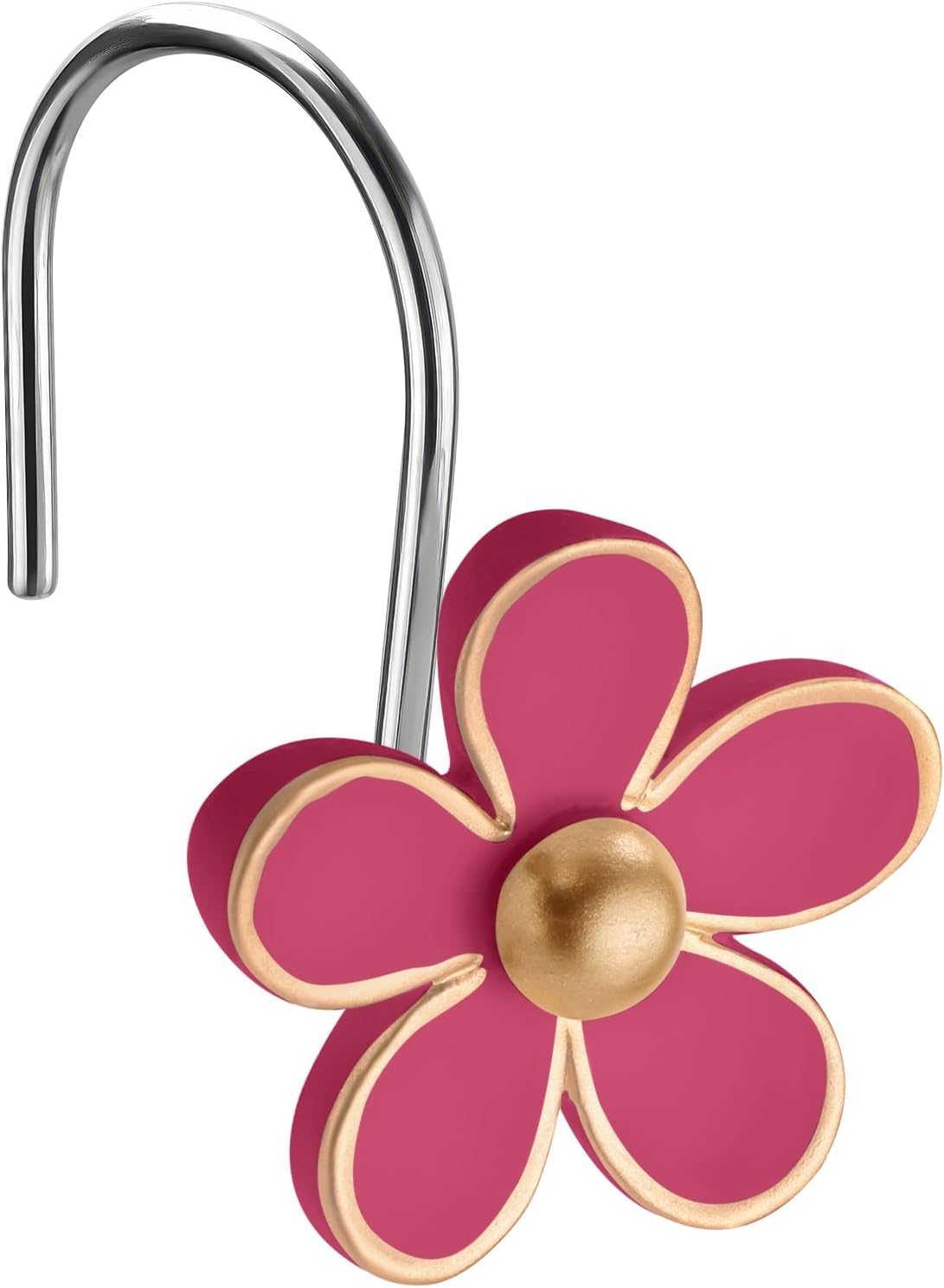 Cute Flower Shower Curtain Hooks, Pretty Floral Themed Elegant Bathroom Decor, Gold/Rose Red