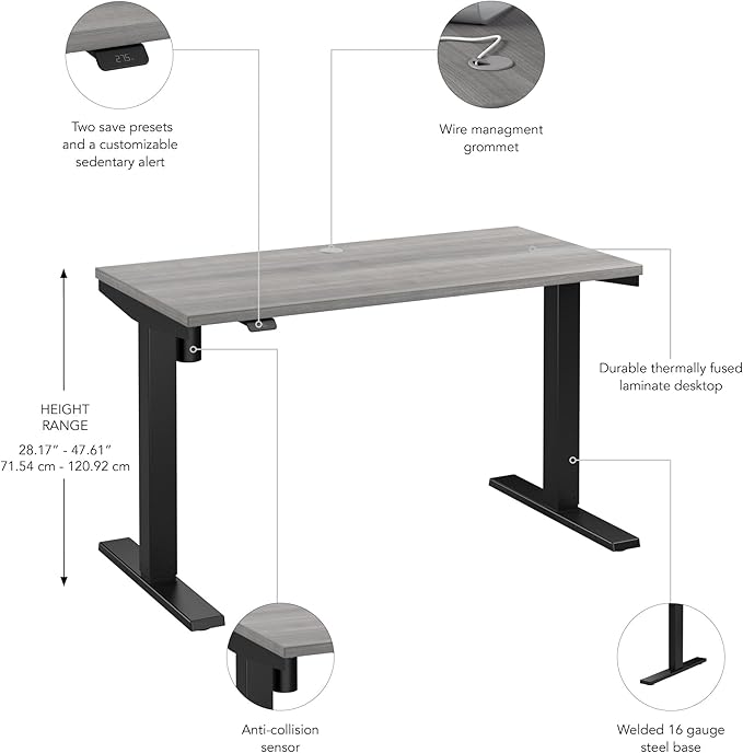 Bush Business Furniture 48-inch Electric Height Adjustable Standing Desk, Ergonomic Sit-Stand Computer Table for Home and Professional Office, Move 40 Series, Platinum Gray with Black Base
