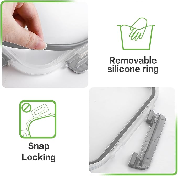 HOMBERKING 24pc Glass Food Storage Containers with Lids, Glass Meal Prep Containers with Leak Proof Snap Lock Lids, Airtight Bento Lunch Boxes, Kitchen Storage (12 lids & 12 Containers) - Grey