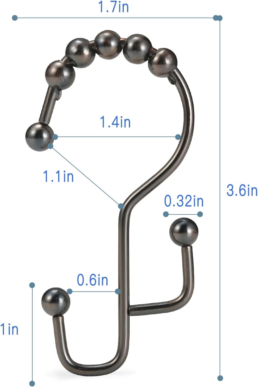 Shower Curtain Rings & Hooks, Rust-Resistant Stainless Steel, Easy Sliding Double Hooks for Curtains & Liners, 12pcs-Bronze