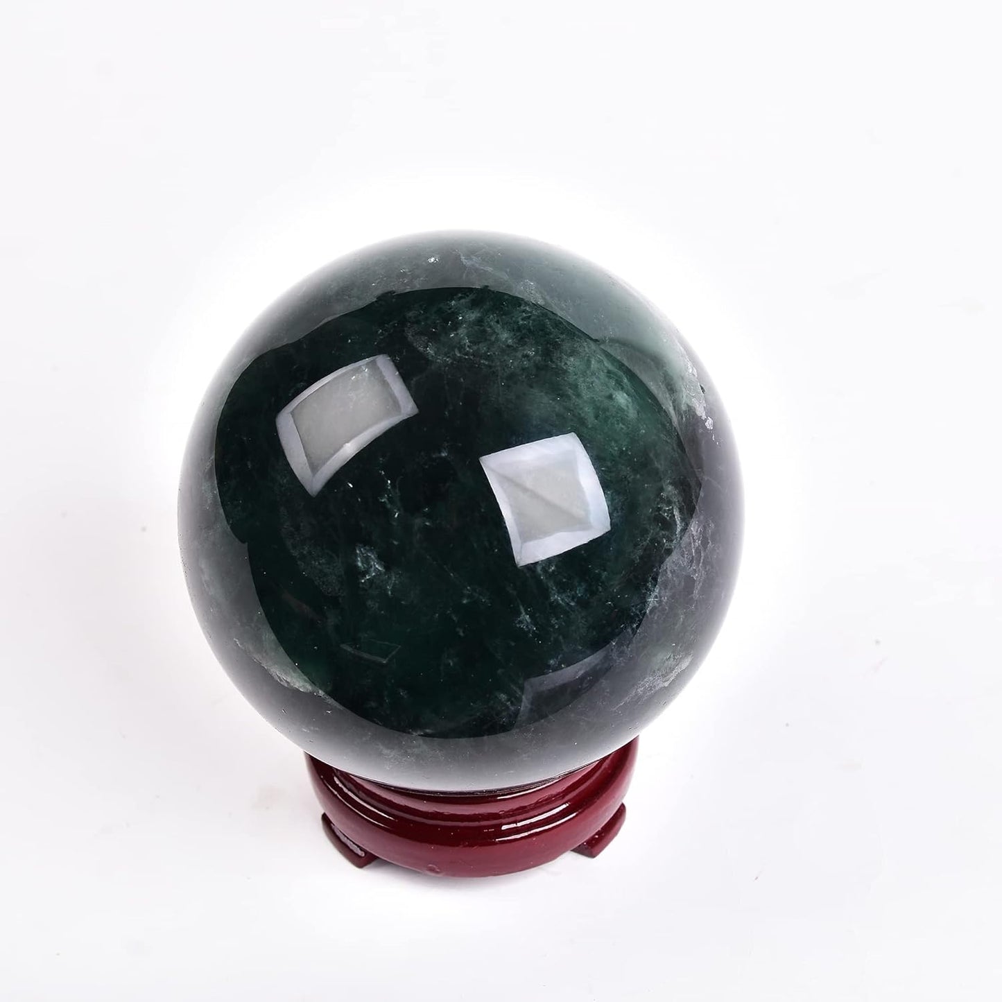 JIC Gem Large Healing Crystal Ball, Green Fluorite Crystal Sphere with Stand Crystal Decorative Ball Home Decoration (100-110mm)