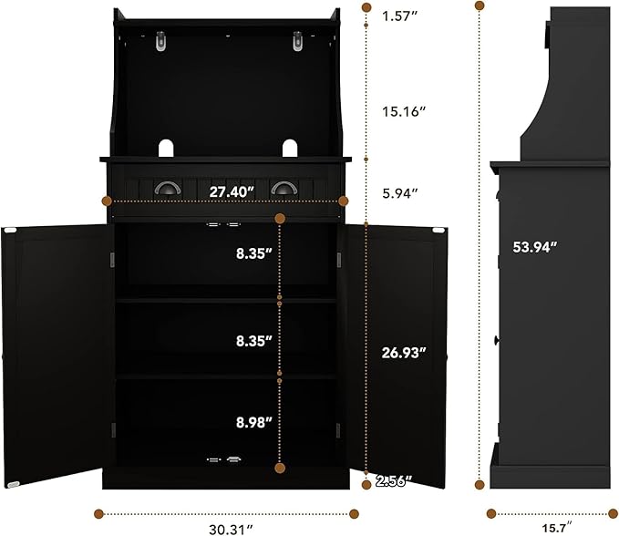 54" Freestanding Kitchen Pantry Storage Cabinet with Doors and Adjustable Shelves, Microwave Oven Cabinet with Drawer for Kitchen, Bathroom or Hallway,Black