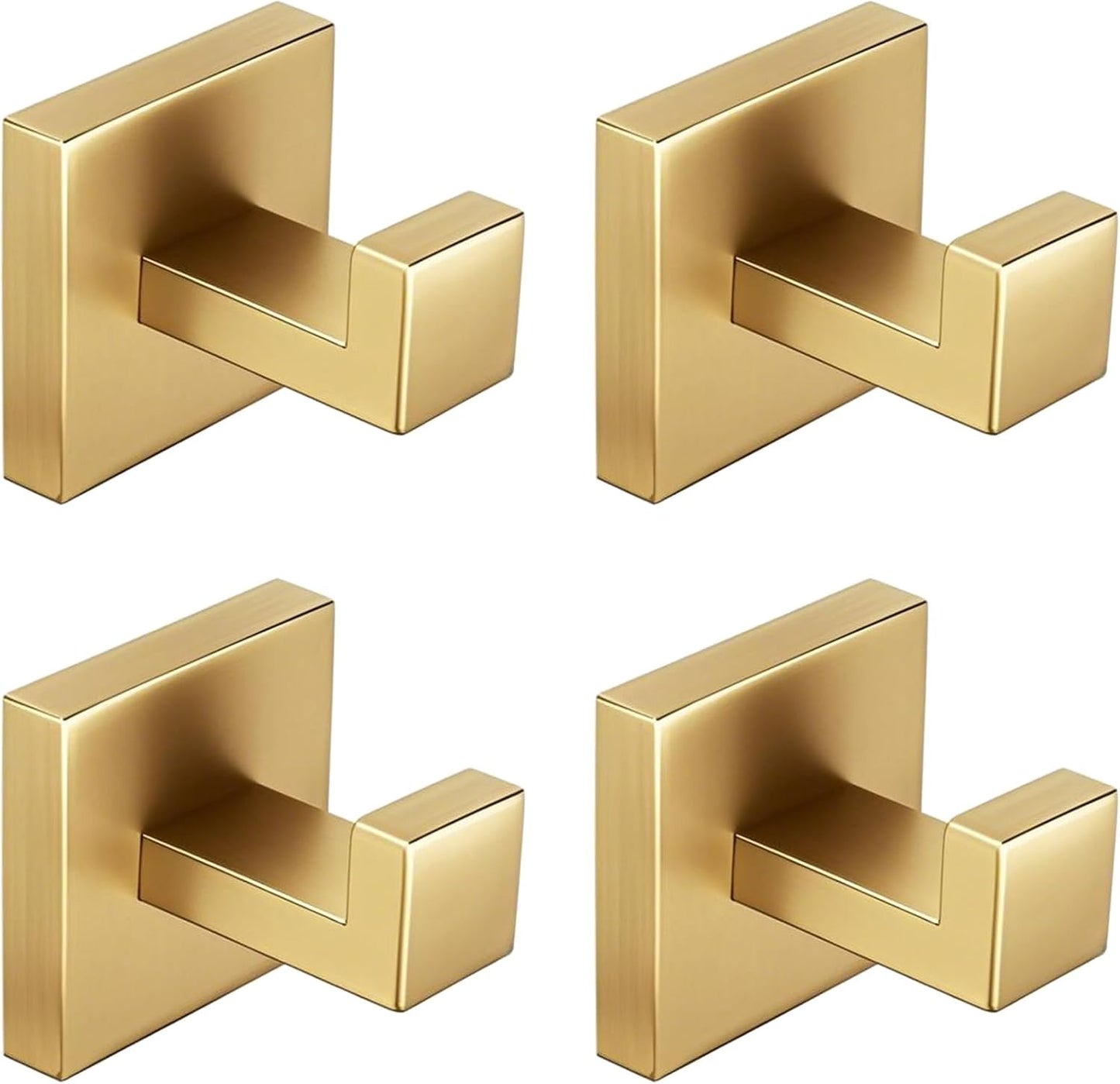 Nolimas 4 Pack Gold Towel Hook Stainless Steel Bathroom Rustproof Clothes Towel Coat Hook Wall Mounted Square Toilet Kitchen Heavy Duty Door Hanger