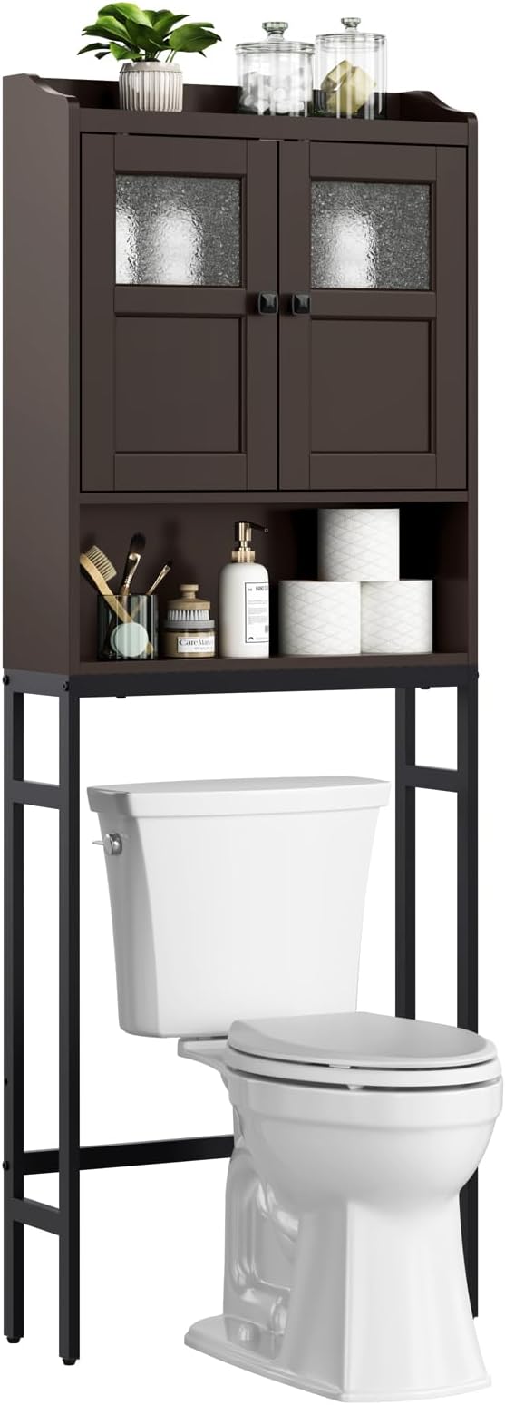 Over The Toilet Cabinet for Bathroom Storage, Over Toilet Storage Cabinet, Above Toilet Storage with 2 Doors and Adjustable Shelf Space Saver Cabinet Over Toilet Bathroom Organizer (Espresso)