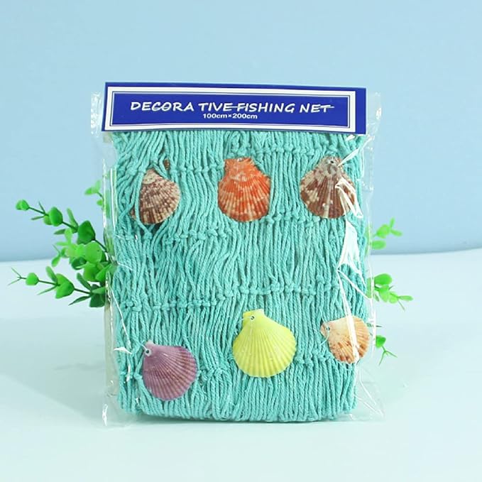 Natural Fishing Net Decor with Shells 79 Inch Beach Theme Decor for Party Home Bedroom Wall Hanging Fish Net Decorations (Aqua)