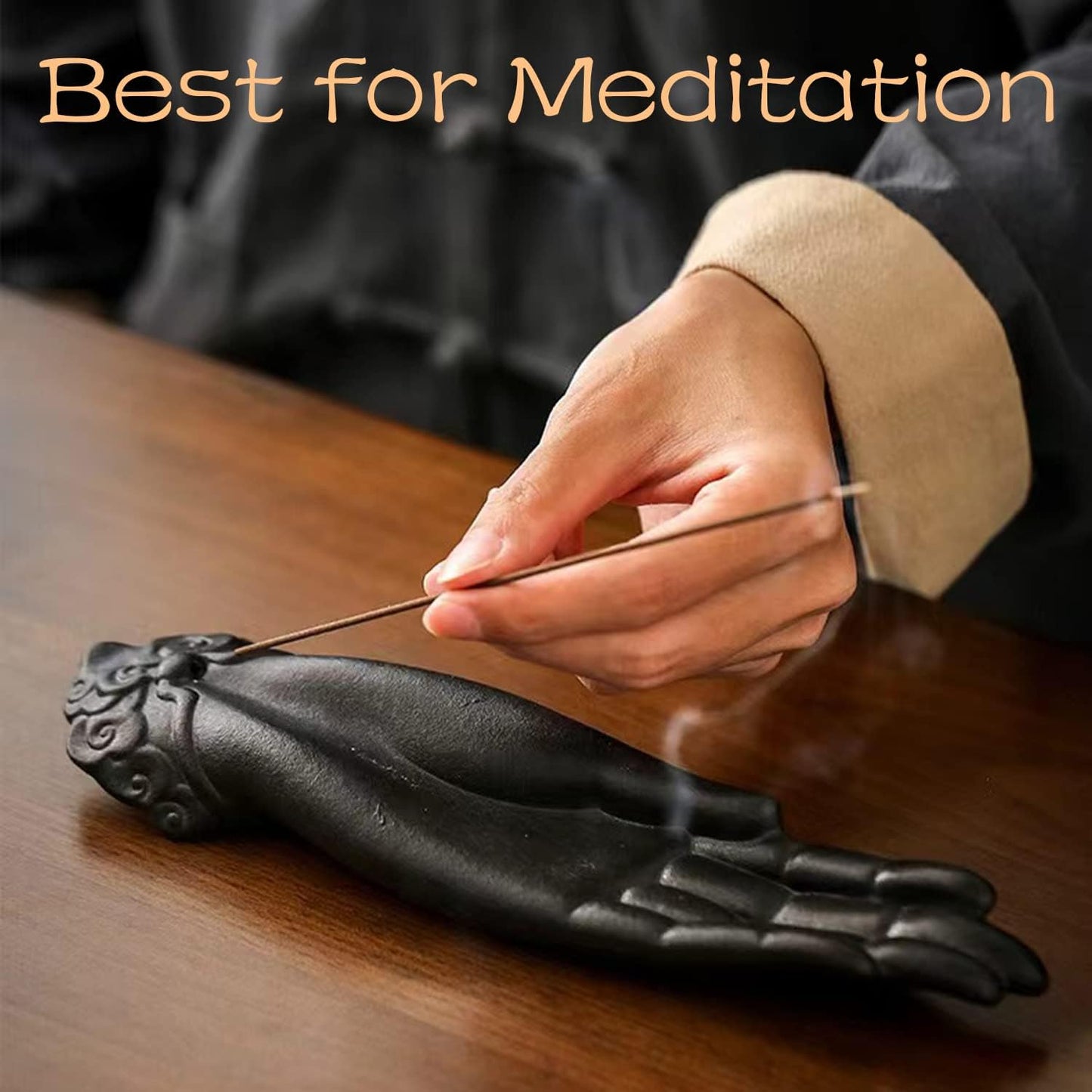 Ceramic Incense Holder for Sticks - Incense Burner Holder Zen Decor with Buddha Hand Design Protection from Evil - 10.2" L X 2.5" W X 1.2" H
