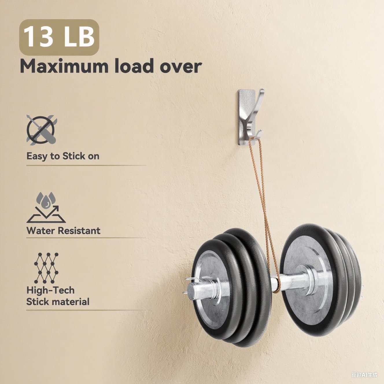 Self Adhesive Coat Hooks for Hanging: Heavy Duty Stainless Wall Hook for Towel, Backpack, Hat, Sturdy Metal Hanger for Bathroom, Bedroom, Door, Brushed Nickel 10 Pack