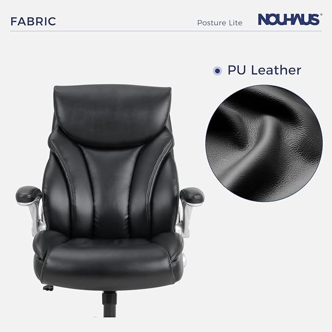 Nouhaus Big and Tall Desk Office Chair with Lumbar Support, High Back PU Leather Ergonomic Office Chair, Executive Desk Chair Computer Chairs with Adjustable Flip-up Armrests (Posture Lite,Black)
