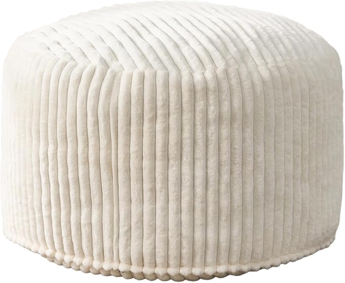 Hobestluk 3ft Bean Bag Chairs for Adults Large Beanbag Chair with Stripe Plush Cover Big Bean Bag Chair for Living Room Bedroom Dorm Office - White (36” x 36” x 22”)