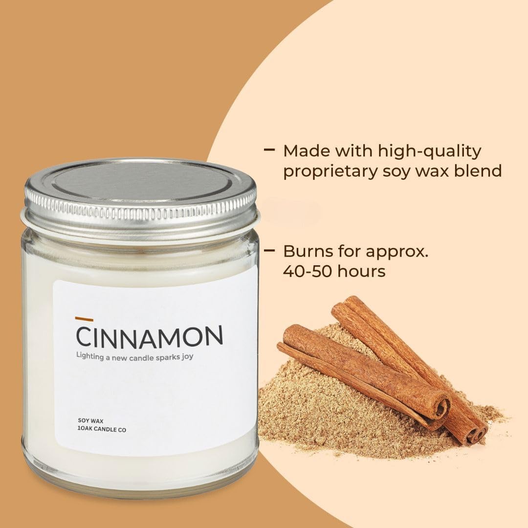 1OAK Soy Wax Scented Candles (Cinnamon) - Soy Candles for Home Scented - Long Burning Premium - Hand-Poured (7oz.)